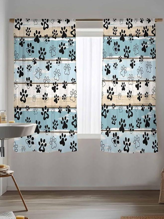 Sheer Curtains 63 Inch Length, Vintage Farmhouse Country Wood Grain Privacy - Image 5