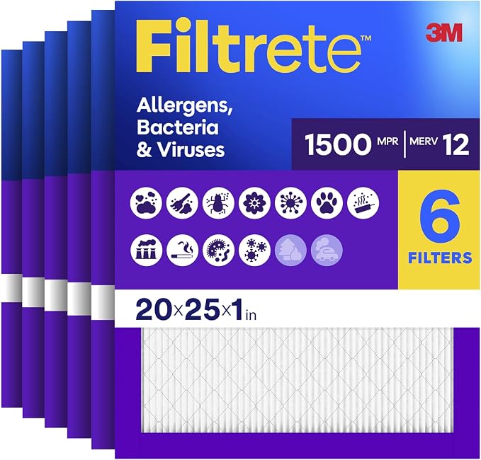 Filtrete 20x25x1 Air Filter, MERV 12, MPR 1500, Bacteria & Viruses, 3-Month AC by Unknown