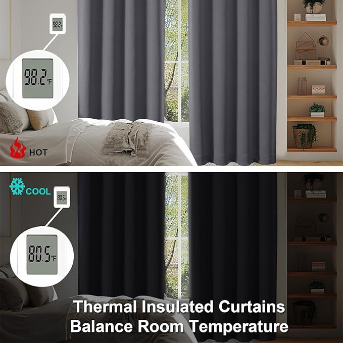 Simplebrand Ava Grey Short 24 Inches Blackout Curtain 2 Panels Set, Half Window Rod Pocket Privacy Curtain Tiers for Kitchen, Curtains Blackout for Bathroom Shades, W30 x L24 Inch, Grey