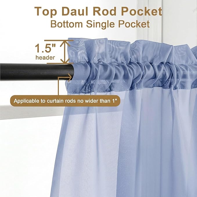 Chyhomenyc Sheer Curtains 90 inches Long 2 Panels - Light Filtering Soft Airy Solid Elegant Voile Window Treatment Drapes for Bedroom Living Room, 42Wx90L Inches, Denim Blue