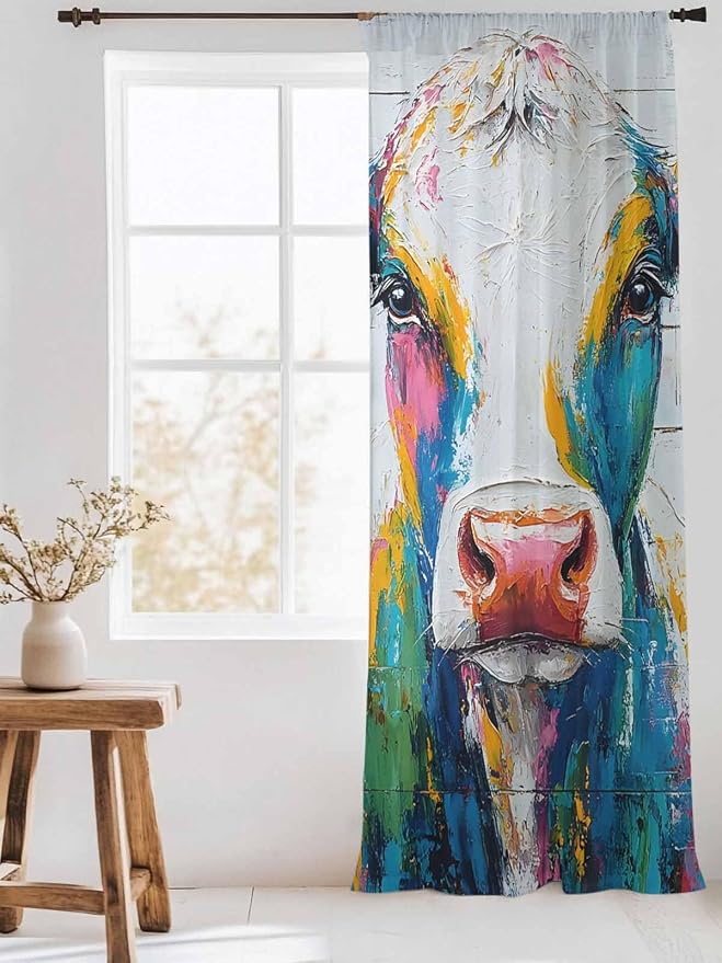 Sheer Curtains 108 Inches Long, Farmhouse Oil Painting Semi Sheer Curtains - Image 3