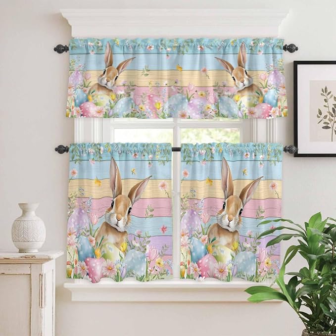 Kitchen Curtains Tiers and Valance Set of 3, Easter Light Filtering Window - Image 2