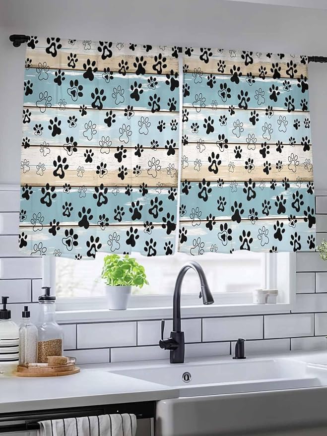 Sheer Curtains 45 Inch Length, Vintage Farmhouse Country Wood Grain Privacy - Image 5