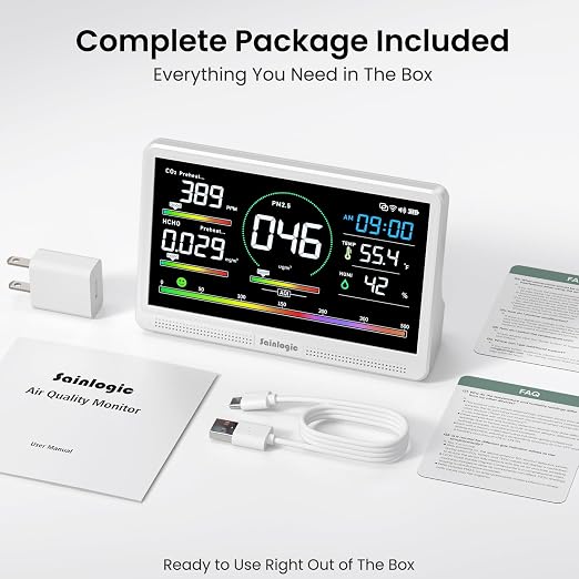 Sainlogic Air Quality Monitor Indoor, 16 in 1 VOC Meter, Temperature, 7.2" - Image 7