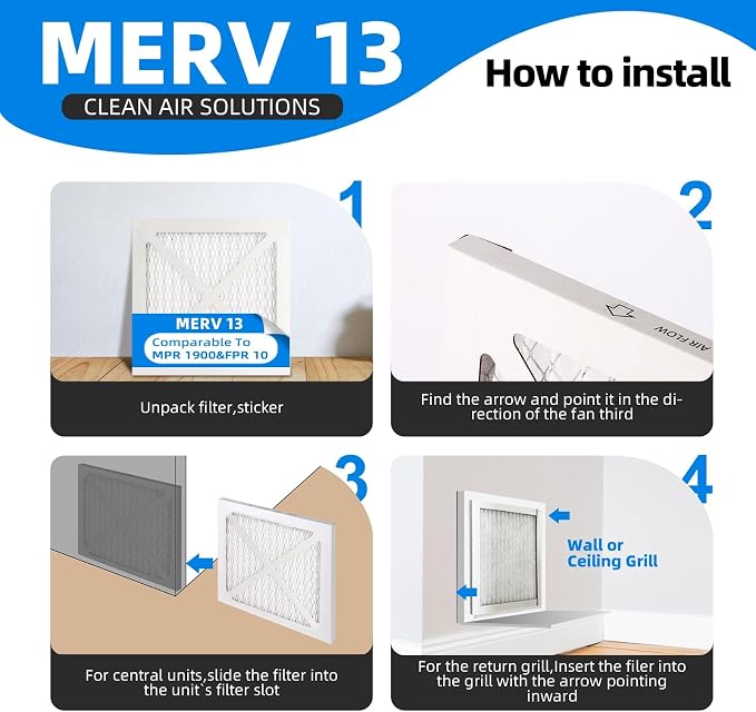 14x14x1 Furnace Air Filters, MPR 1900 & FPR 10, MERV 13 Pleated Air Filter - Image 4
