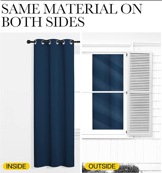 NICETOWN Bedroom Blackout Draperies Panels, 2 Panels, 42 x 72 Inch, Moroccan Blue, Three Pass Microfiber Noise Reducing Thermal Insulated Solid Ring Top Window Curtains