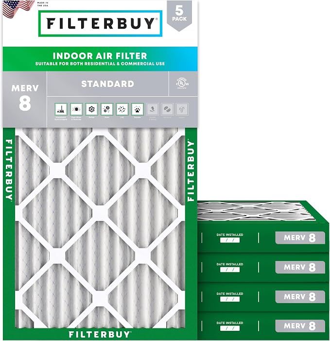 Filterbuy 10x20x2 Air Filter MERV 8 Essential Dust & Allergy Defense, by Filterbuy