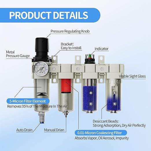 3/4" NPT Air Compressor Water Separator, Industrial 4 Stage Air Drying System - Image 4