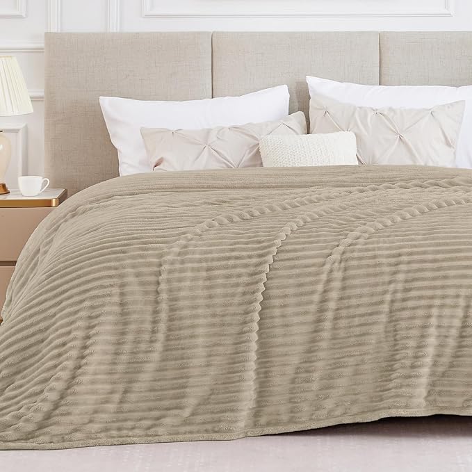 BEDELITE King Size Blanket for Bed, 300GSM Soft & Warm Fleece Blanket, Decorative and Giftable Striped Linen Blankets for Women, Men, 108"x90"
