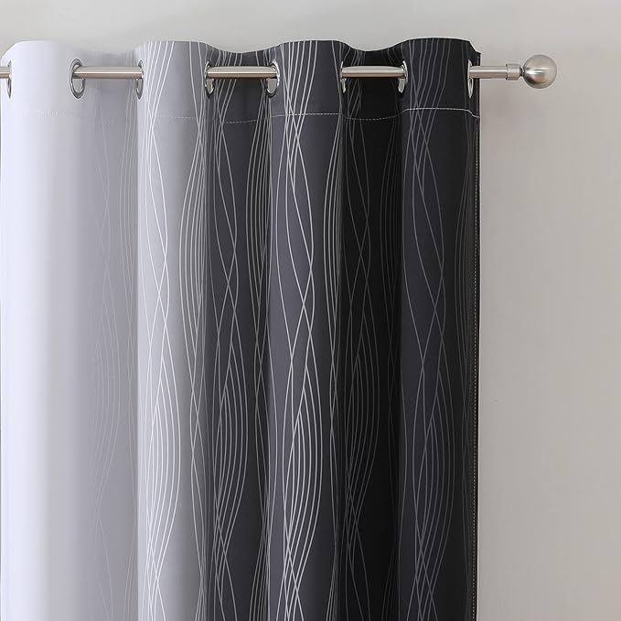 Estelar Textiler Black and Greyish White Ombre Short Blackout Kitchen Curtains 36 Inch Long, Thermal Insulated Grommet Small Half Window Drapes for Cafe/Basement/RV Camper, 52Wx36L, 2 Panels