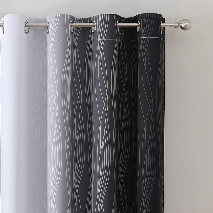 Estelar Textiler Black and Greyish White Ombre Blackout Curtains 90 Inch Length 2 Panels Set, Thermal Insulated Drapes for Bedroom,Full Room Darkening Grommet Gradient Curtains for Living Room,52Wx90L