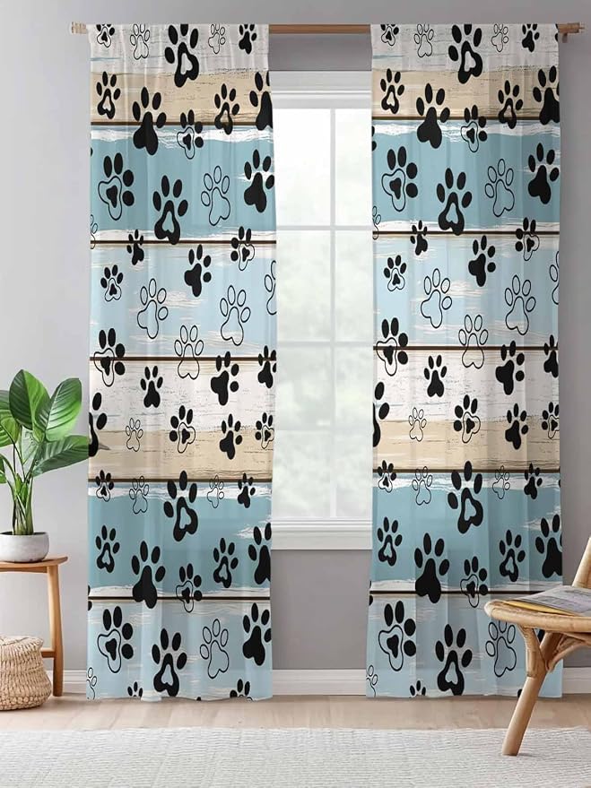 Sheer Curtains 84 Inches Long, Vintage Farmhouse Country Wood Grain Privacy - Image 5