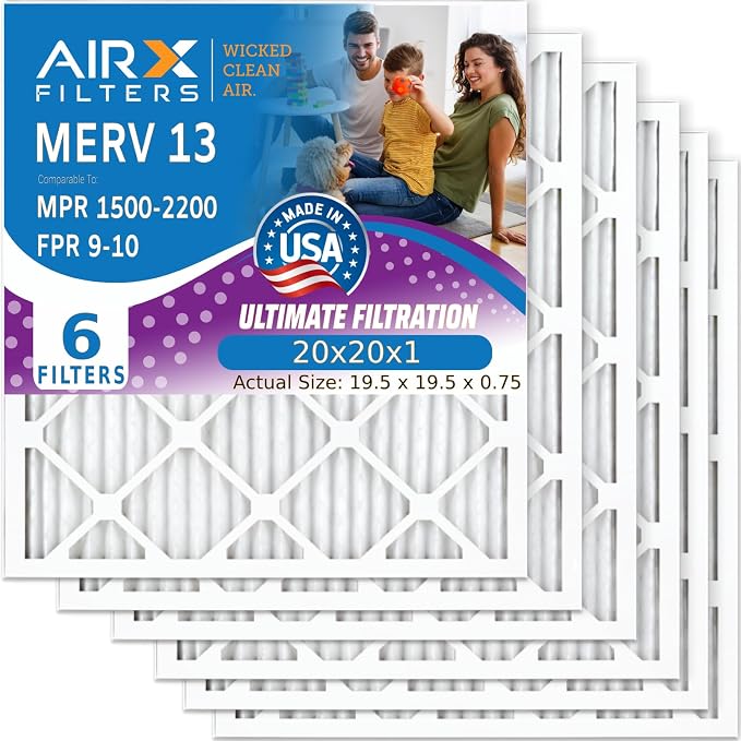 AIRX FILTERS WICKED CLEAN AIR. 20x20x1 Air Filter MERV 13 Electrostatic Pleated by AIRXFILTERSWICKEDCLEANAIR