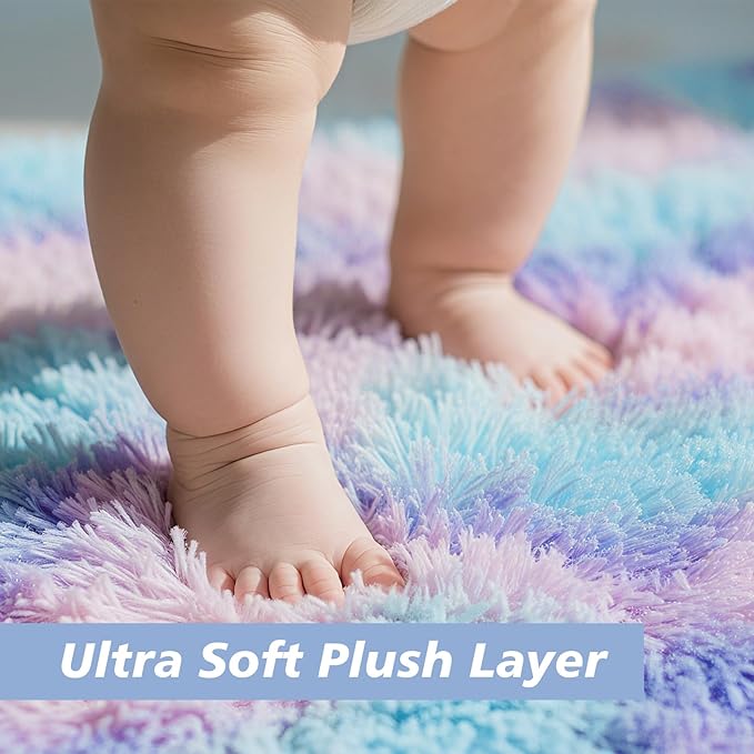 Shag Area Rug for Bedroom 4x6,Fluffy Area Rugs for Living Room,Soft Fuzzy Rug Non-Shedding Indoor Plush Carpet for Kids Bedroom Nursery Dorm Home Decor,Rainbow Purple