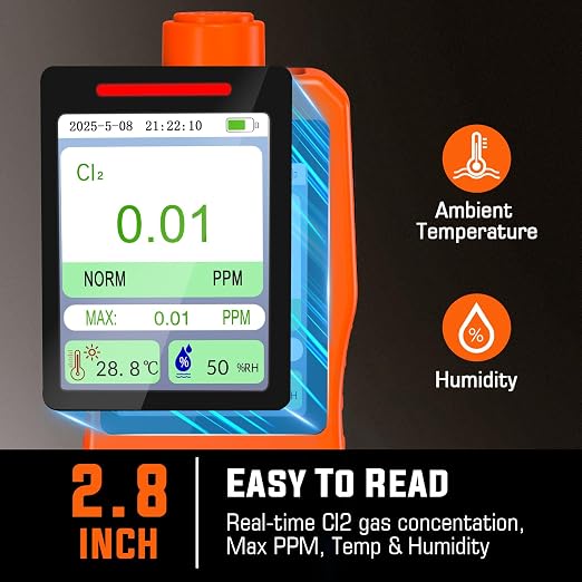Chlorine Gas Detector | 0.01PPM Resolution & Range 0-20PPM | Rechargeable - Image 8