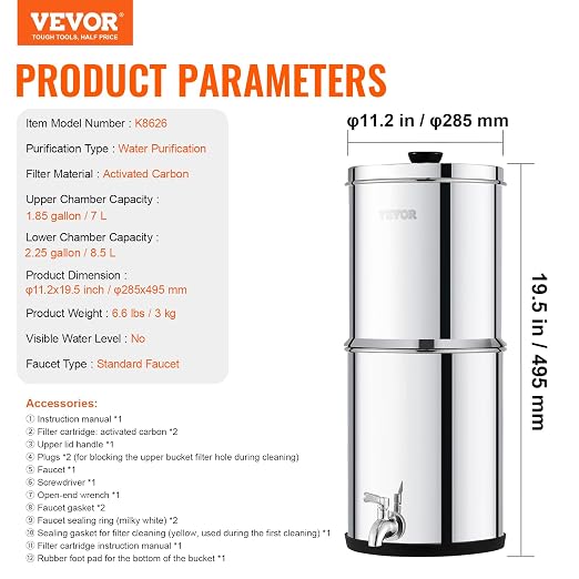 VEVOR Gravity-fed Water Filter System, 2.25G 304 Stainless-Steel Countertop - Image 7