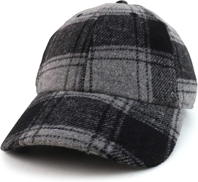 Trendy Apparel Shop Plaid Checker Wool Blend Unstructured Baseball Cap by TrendyApparel