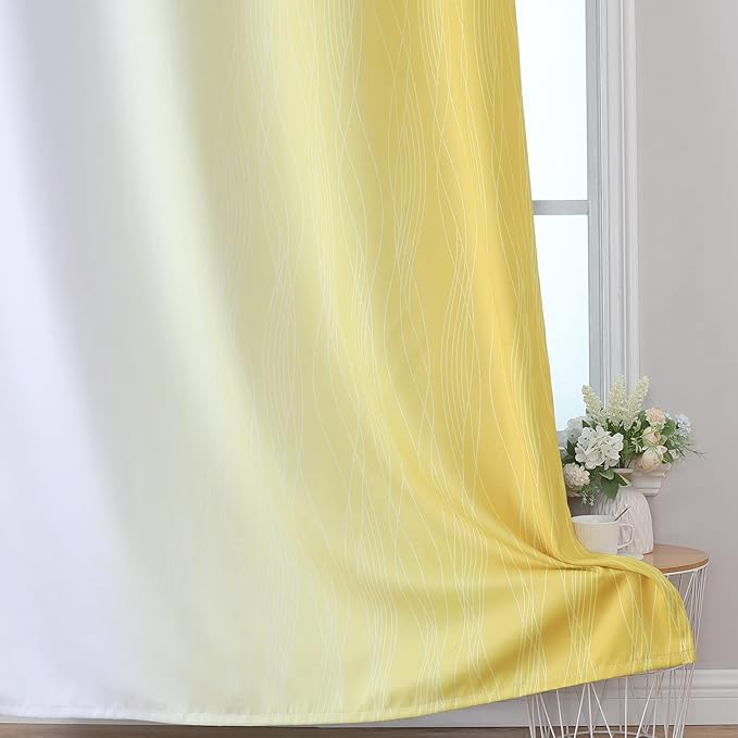 Estelar Textiler Yellow and Grayish White Blackout Curtains 108 Inches Long, Thermal Insulated Drapes for Bedroom, Full Light Blocking Energy Saving Long Curtains for Living Room, 52Wx108L, 2 Panels