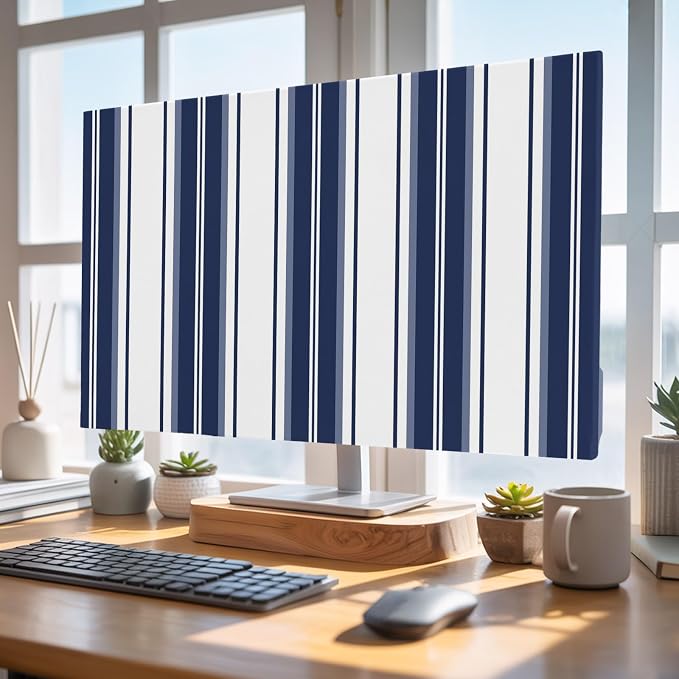 Minimalist Blue Stripes Indoor TV Cover, Elastic TV Screen Protector Modern by Unknown