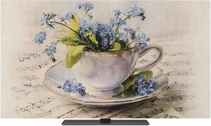 Spring Flowers Tea Cup Musical Score Indoor TV Cover, Elastic TV Screen by Unknown