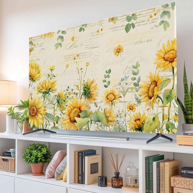 Farmhouses Sunflowers Eucalyptus Leaves Indoor TV Cover, Elastic TV Screen - Image 6