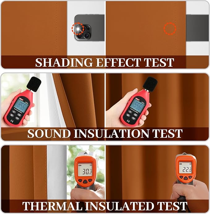 Yakamok Room Darkening 100% Blackout Curtains Grommet Window Treatments with 2 Thick Layers-Burnt Orange Thermal Insulated Drapes Set of 2 Panels for Bedroom Living Room 52 Inches by 96 Inches Length