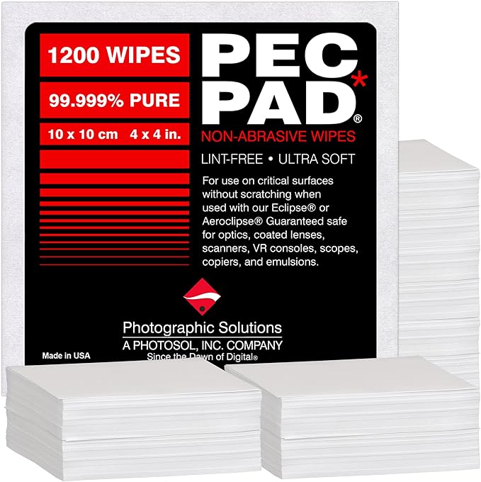 PEC-PAD Lint Free Wipes 4”x4” Non-Abrasive Ultra Soft Cloth by PhotographicSolutions
