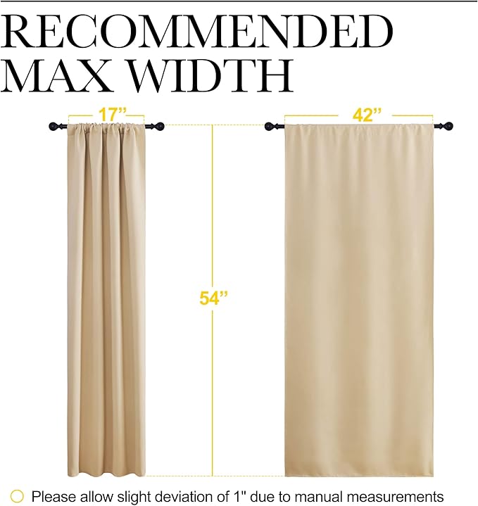 NICETOWN Blackout Room Darkening Curtains - Home Decoration Light & Noise Reducing Thermal Insulated Window Draperies with Rod Pocket Top (Biscotti Beige, Set of 2, 42 inches Wide x 54 inches Long)