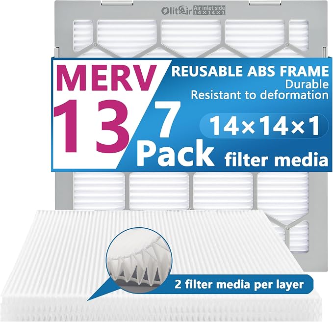 14x14x1 MERV 13 Air Filter, AC Furnace Air Filter, Reusable ABS Plastic Frame by OlitAir