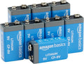 Amazon Basics 8-Pack 9 Volt Lithium Batteries, 10-Year Shelf Life, Long Lasting by AmazonBasics
