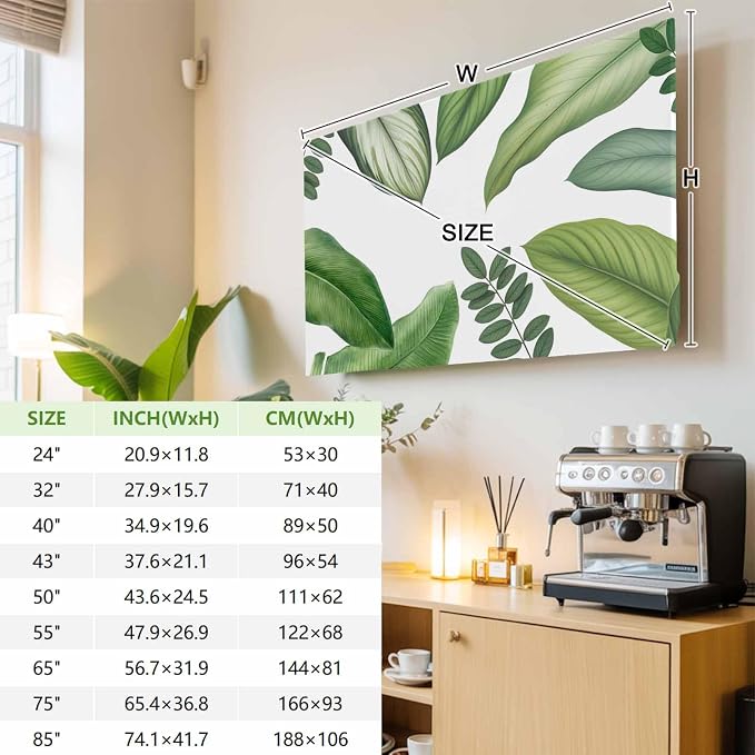 Rustic Green Leaf Indoor TV Cover, Elastic TV Screen Protector Watercolor - Image 3