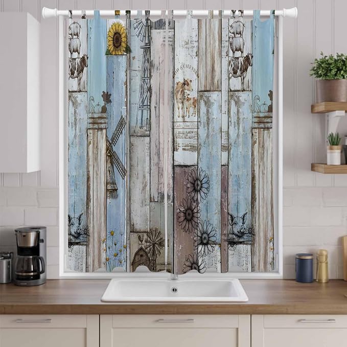 Blue Grey Wooden Living Room Curtains 96 Inch Length, Window Curtains Tab Top - Image 9