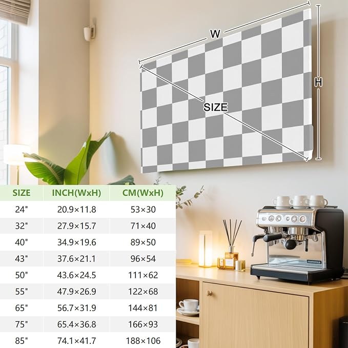White Gray Buffalo Plaid Indoor TV Cover, Elastic TV Screen Protector - Image 4