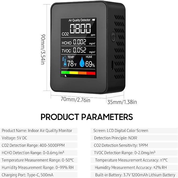 Prefessionall Indoor Air Quality Monitor, 5 in 1 Portable Smartair Quality - Image 3