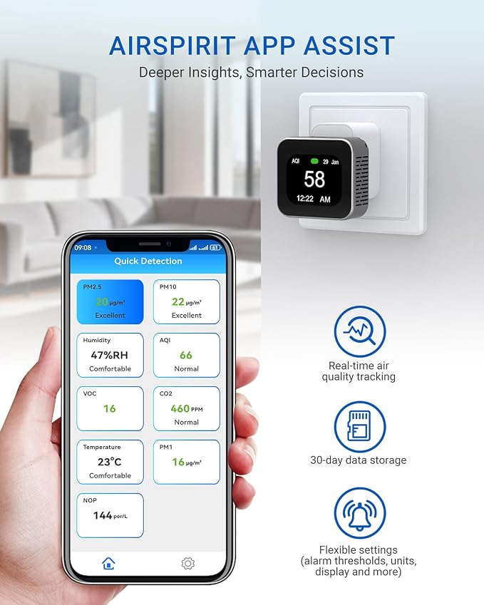 Air Quality Monitor Plug-in, Portable Air Tester - Image 4