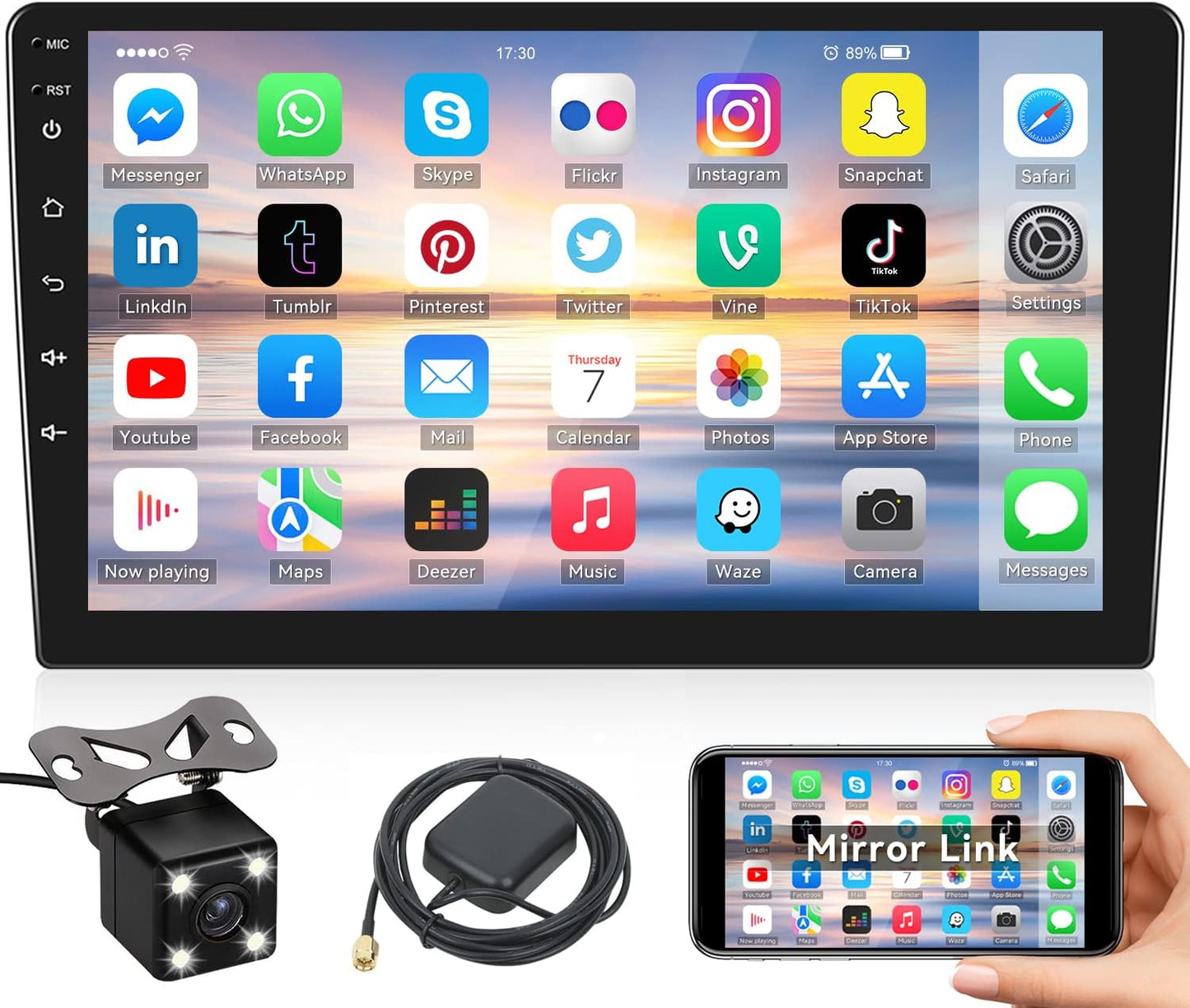 10.1Inch 2.5D HD Double Din Car Stereo Radio Receiver, Android Touch Screen MP5 Multimedia, Support GPS Navigation Bluetooth FM Radio+4 Led Lights Rear View Camera&Dual Mirror Link