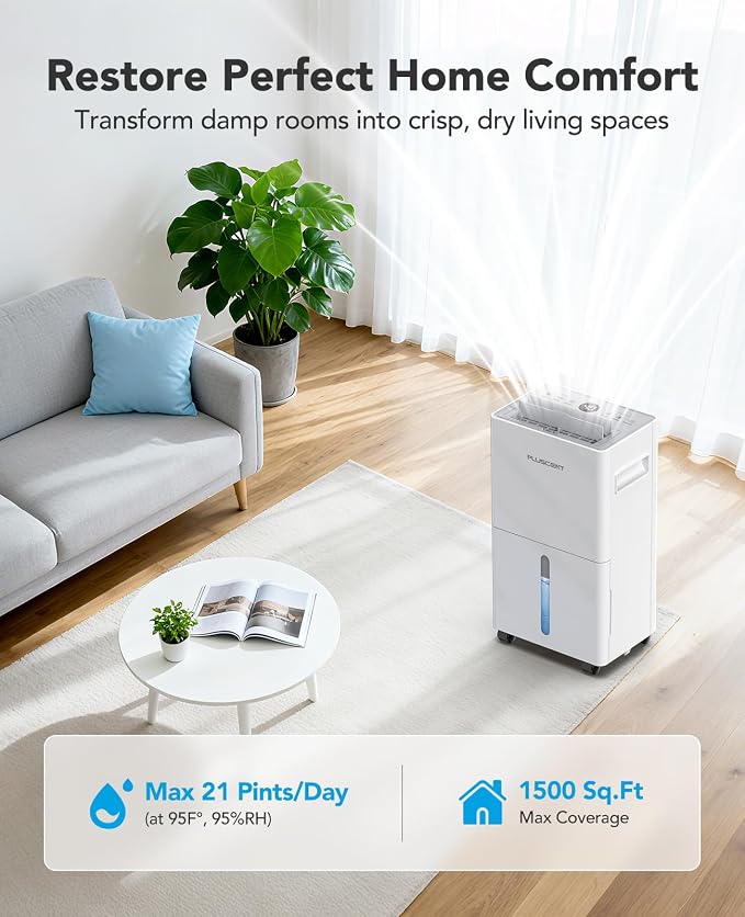 PLUSCENT 21 Pint Dehumidifier for Basement and Home, 1500 Sq Ft Portable - Image 2