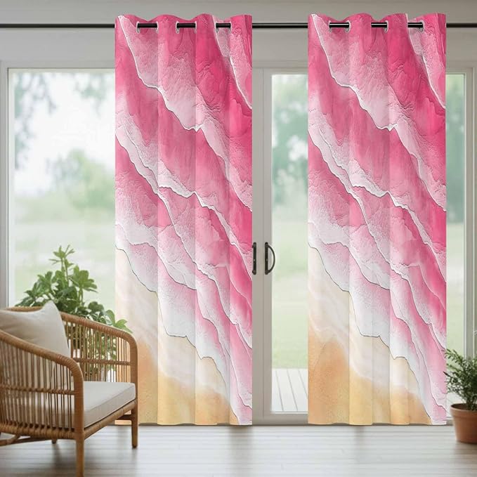 Ocean Outdoor Curtains for Patio Beach Waves Watercolor Abstract Gradient Pink - Image 6