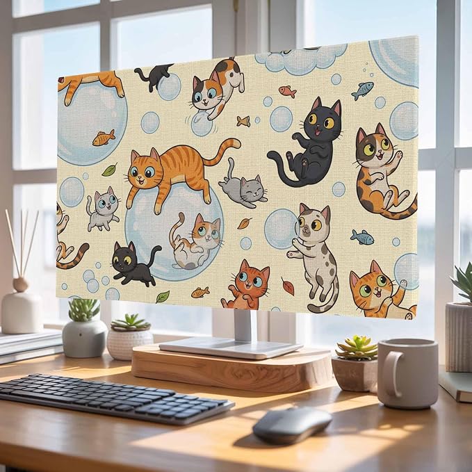 Watercolor Pets Fish Bubbles Indoor TV Cover, Elastic TV Screen Protector Brown - Image 4