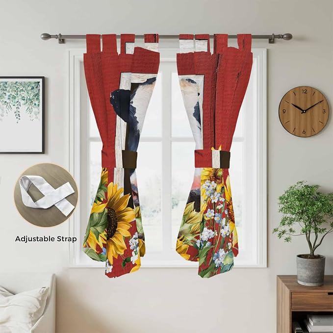 Cow Sunflowers Bedroom Curtains 72 Inch Length, Window Curtains Tab Top - Image 5