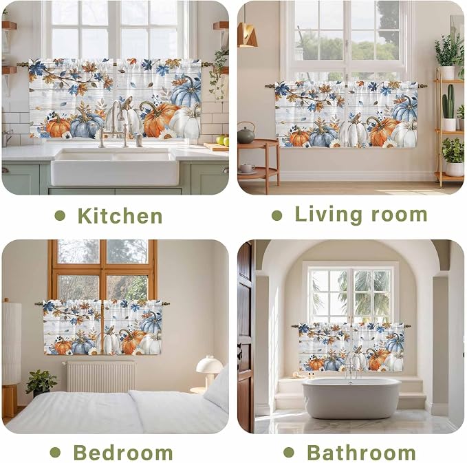 Thanksgiving Pumpkin Kitchen Tier Curtains 24 Inch Long 2 Panel Set, Rod Pocket - Image 8
