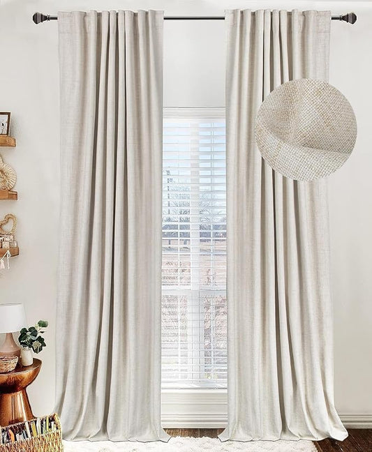 100% Blackout Shield Linen Blackout Curtains for Bedroom 72 Inches Long, Back Tab/Rod Pocket Living Room Drapes, Thermal Insulated Blackout Curtains 2 Panels Set, 50" W x 72" L,Cream