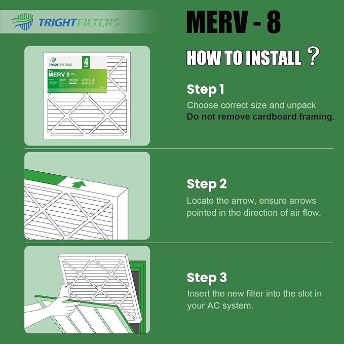 20x25x1 Air Filter 4 Pack, MERV 8 Pleated Dust Defense Air Filters Replacement - Image 7