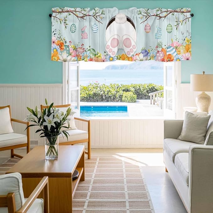Easter Bunny Curtain Valances for Windows, Kitchen Valance Window Treatment - Image 8