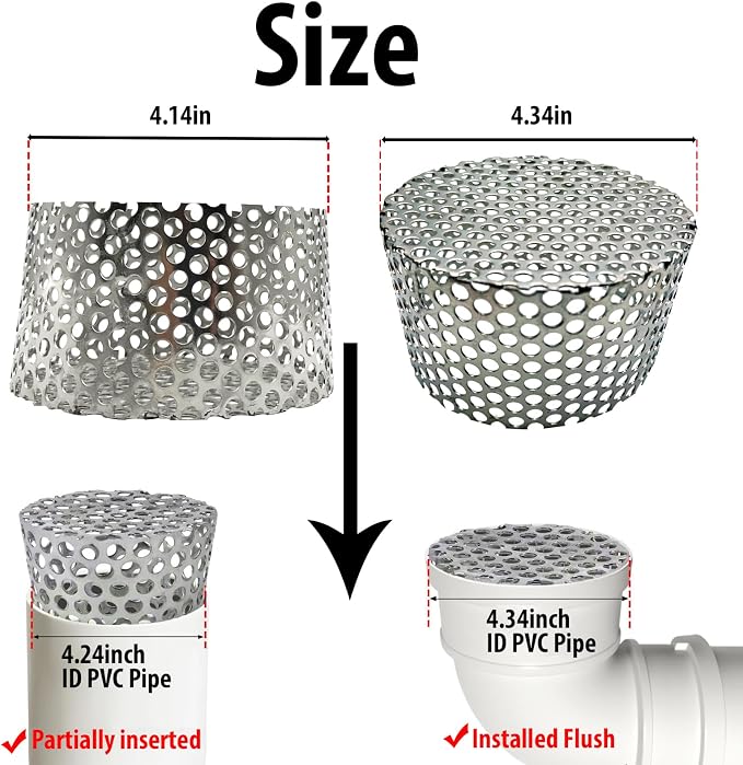 PVC Termination Vent Mesh Cap, 4.14in to 4.34in Rustproof Stainless Steel Mesh - Image 2