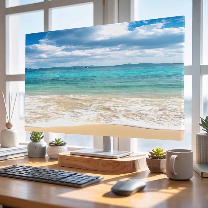 Gradient Ocean Beach Wavy Indoor TV Cover, Elastic TV Screen Protector Seaside - Image 4