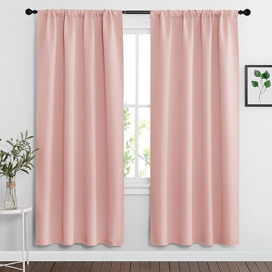 RYB HOME Blackout Curtains for Bedroom Living Room 63 inches Long, Thermal Insulated Privacy Rod Pocket Drapes for Nursery Office Home Theater, Width 42 by Length 63, Peach Blush, 2 Panels