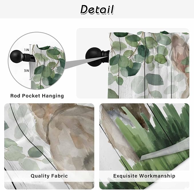 Easter Tier Curtains, Country Rabbit Botanical Leaves Wooden Grain Light - Image 9
