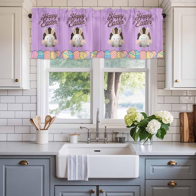Purple Easter Curtain Valances for Windows, Kitchen Valance Window Treatment - Image 2