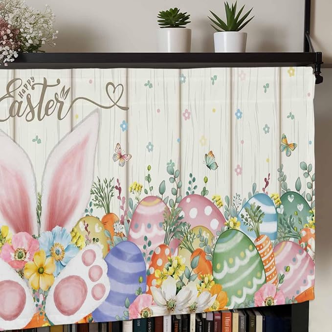 Happy Easter Curtain Valances for Windows, Kitchen Valance Window Treatment - Image 7